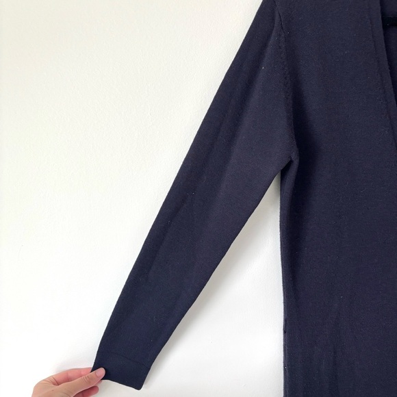 Karen Kane Lifestyle Extra Long Navy Blue Knit Cardigan 100% Merino Wool - Picture 7 of 11